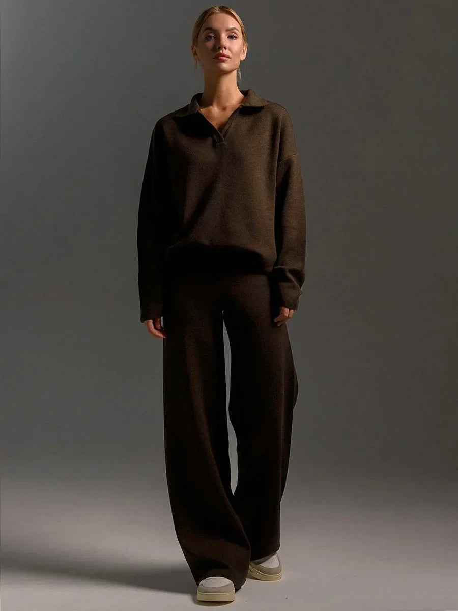 Cashmere Loungewear Winter Knit Set Loose Pants and Top Cashmere | Chuzko.com