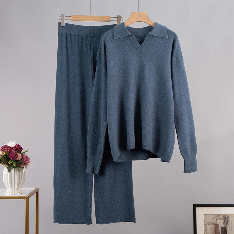 Cashmere Loungewear Winter Knit Set Loose Pants and Top Cashmere | Chuzko.com