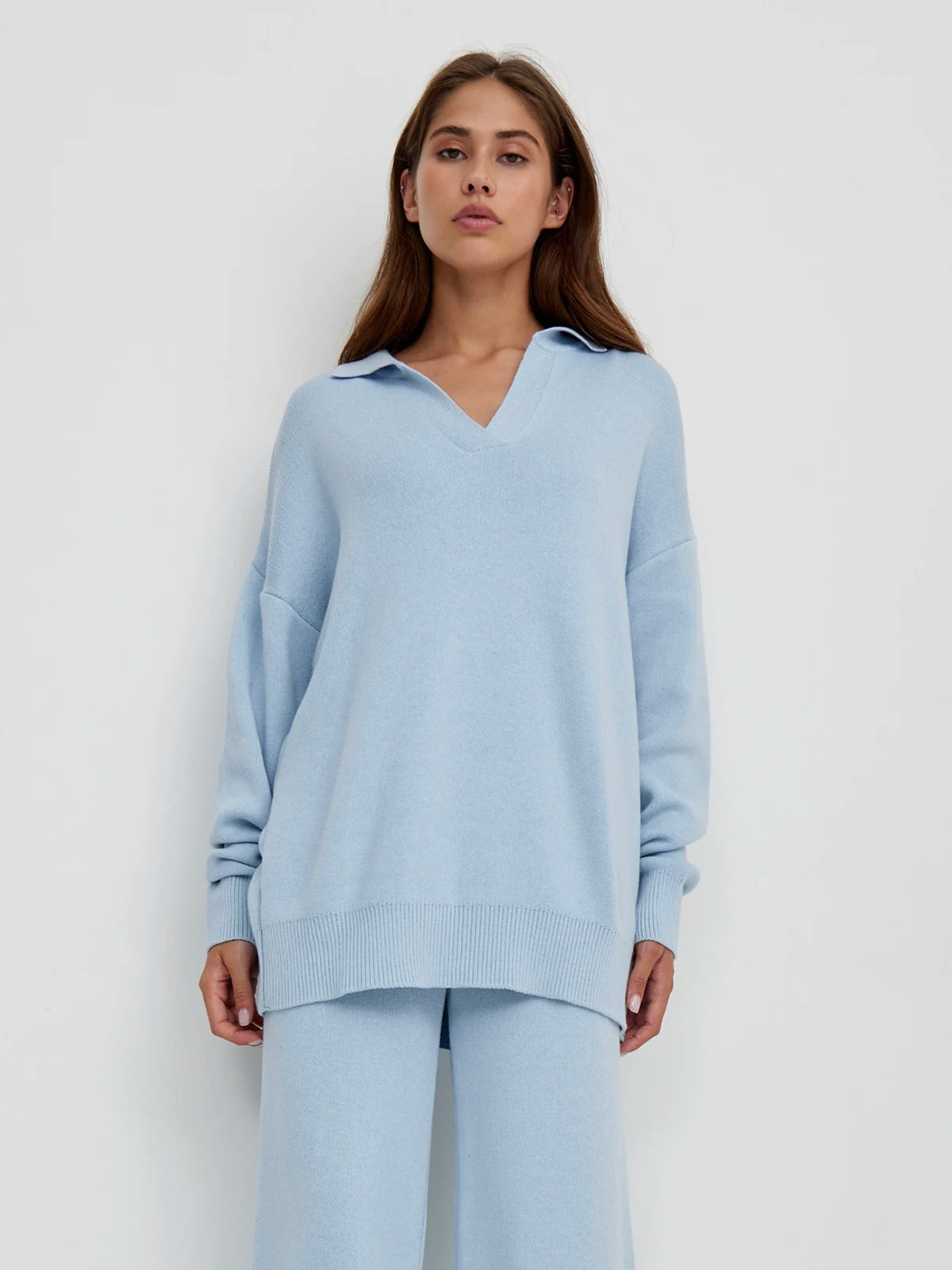 Cashmere Loungewear Winter Knit Set Loose Pants and Top Cashmere | Chuzko.com