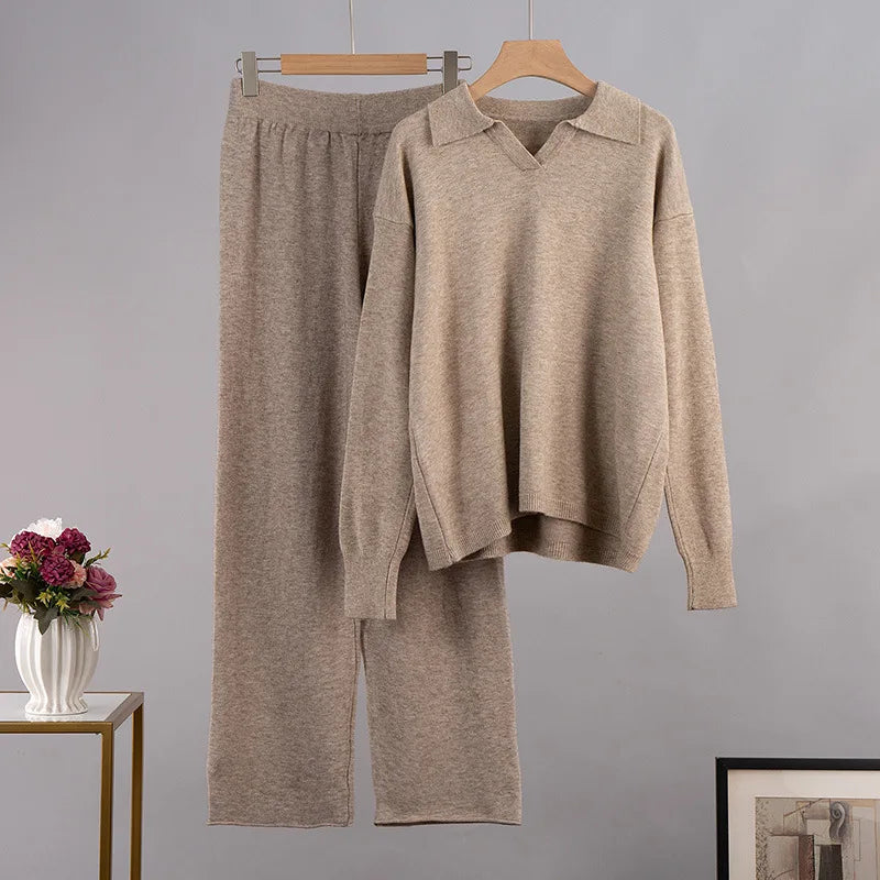 Cashmere Loungewear Winter Knit Set Loose Pants and Top Cashmere | Chuzko.com