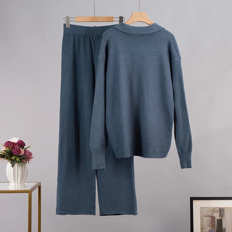 Cashmere Loungewear Winter Knit Set Loose Pants and Top Cashmere | Chuzko.com