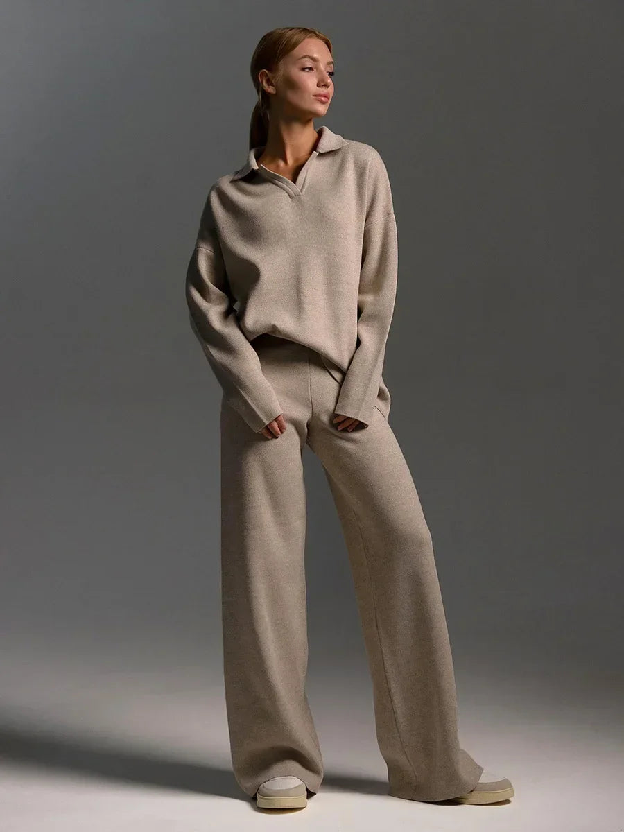 Cashmere Loungewear Winter Knit Set Loose Pants and Top Cashmere | Chuzko.com