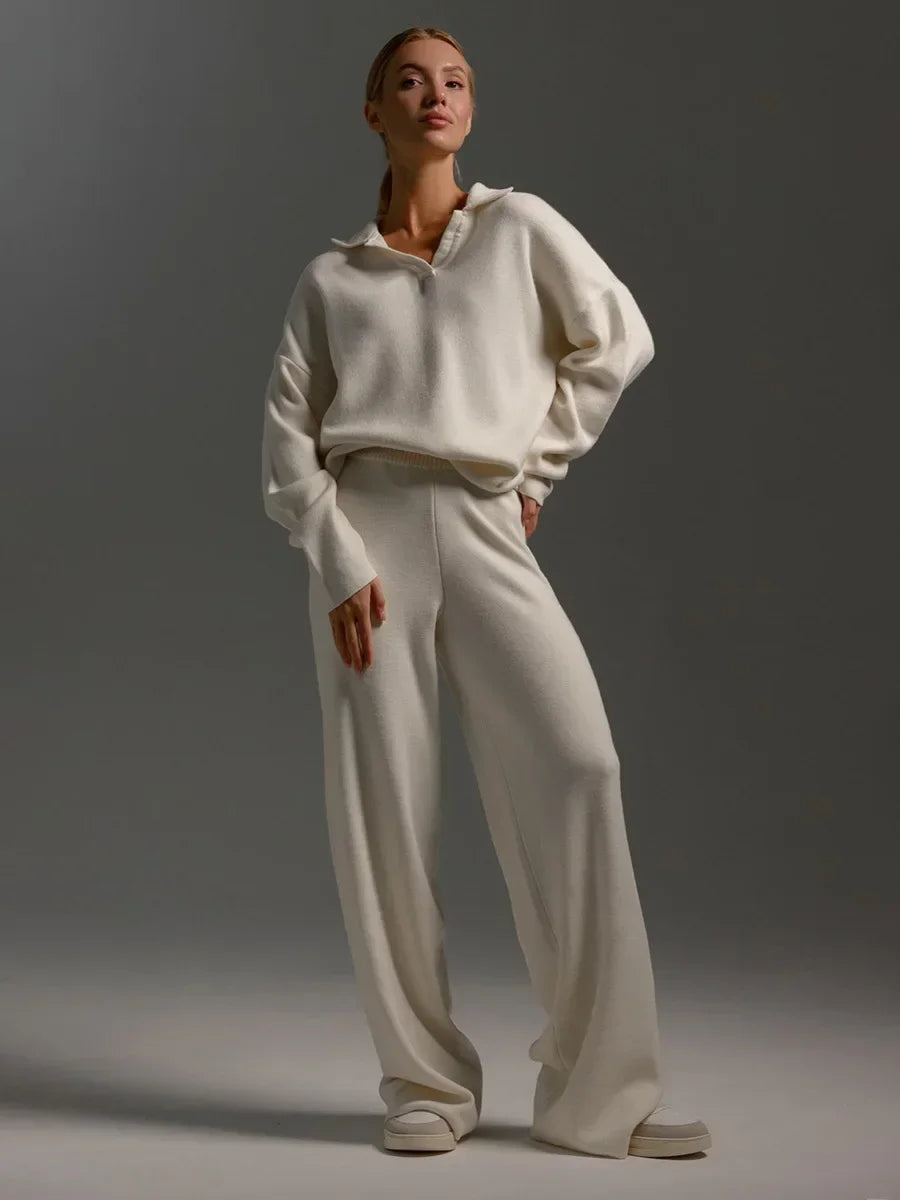 Cashmere Loungewear Cashmere Loungewear Winter Knit Set Loose Pants and Top