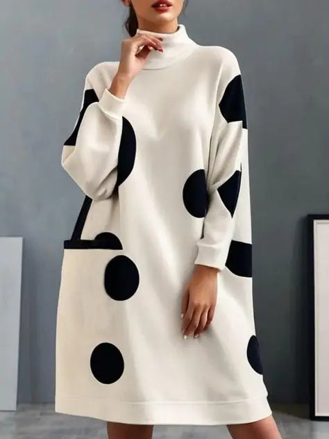 Chic Polka Dot Turtleneck Dress - Fall Collection	