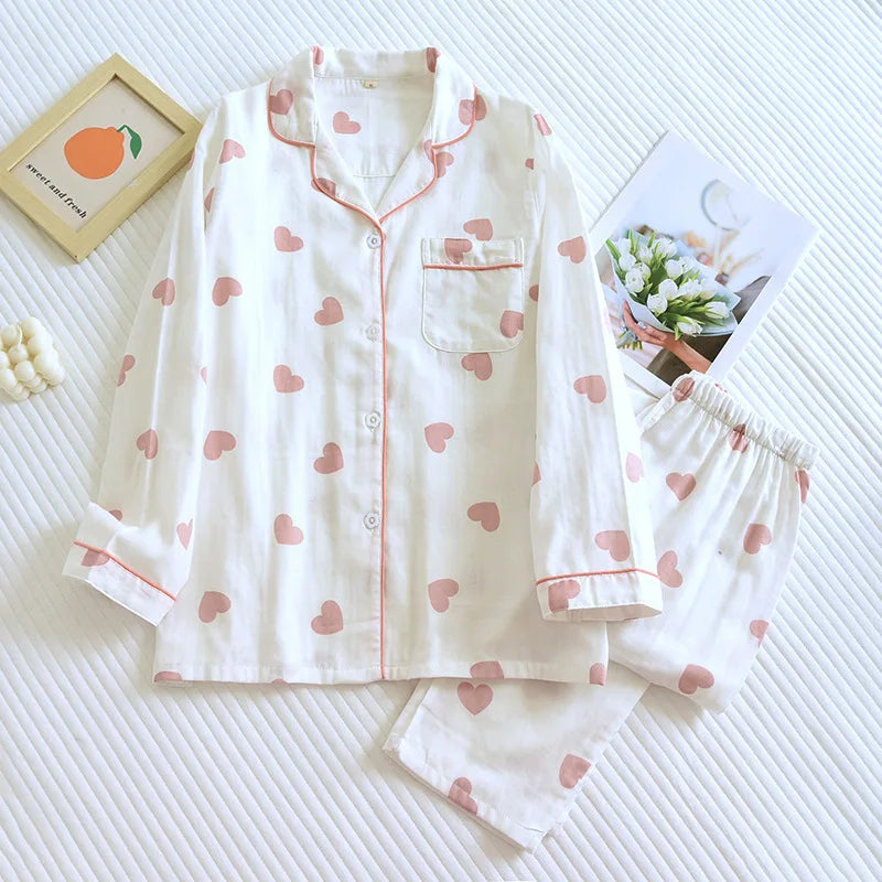 Cotton Pajamas for Women Heart Print Set Pajamas Set | Chuzko.com