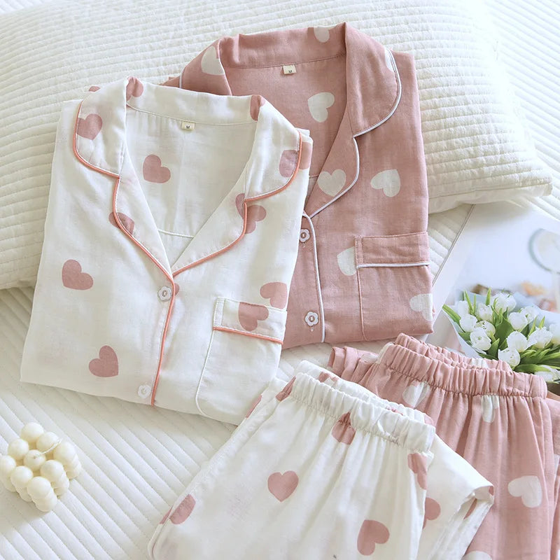 Cotton Pajamas for Women Heart Print Set Pajamas Set | Chuzko.com