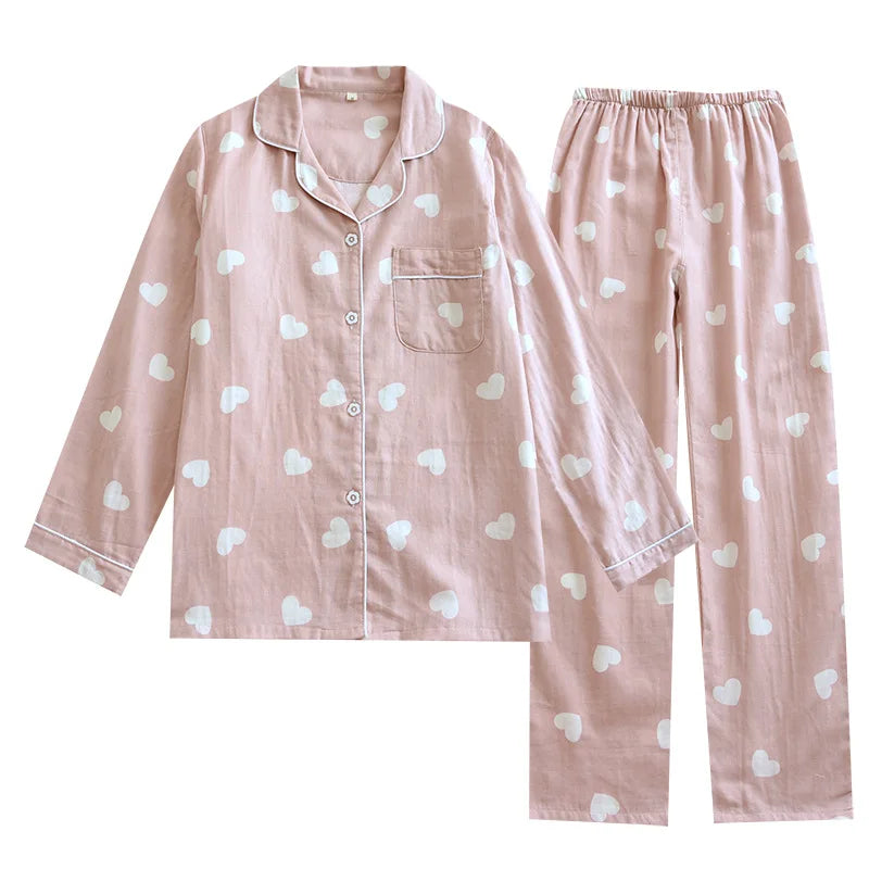 Cotton Pajamas for Women Heart Print Set Pajamas Set | Chuzko.com