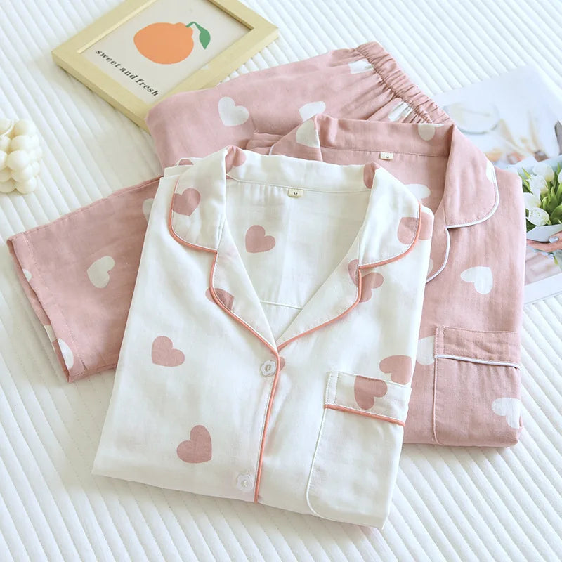 Cotton Pajamas for Women Heart Print Set Pajamas Set | Chuzko.com