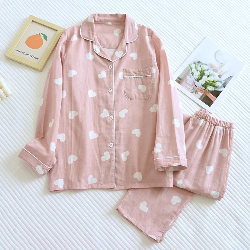 Cotton Pajamas for Women Heart Print Set Pajamas Set | Chuzko.com