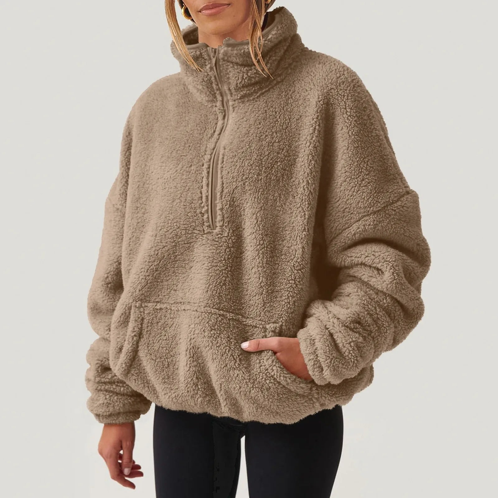 Fleece Winter Pullover Plush High-Neck Sweatshirt for Women | Chuzko.com