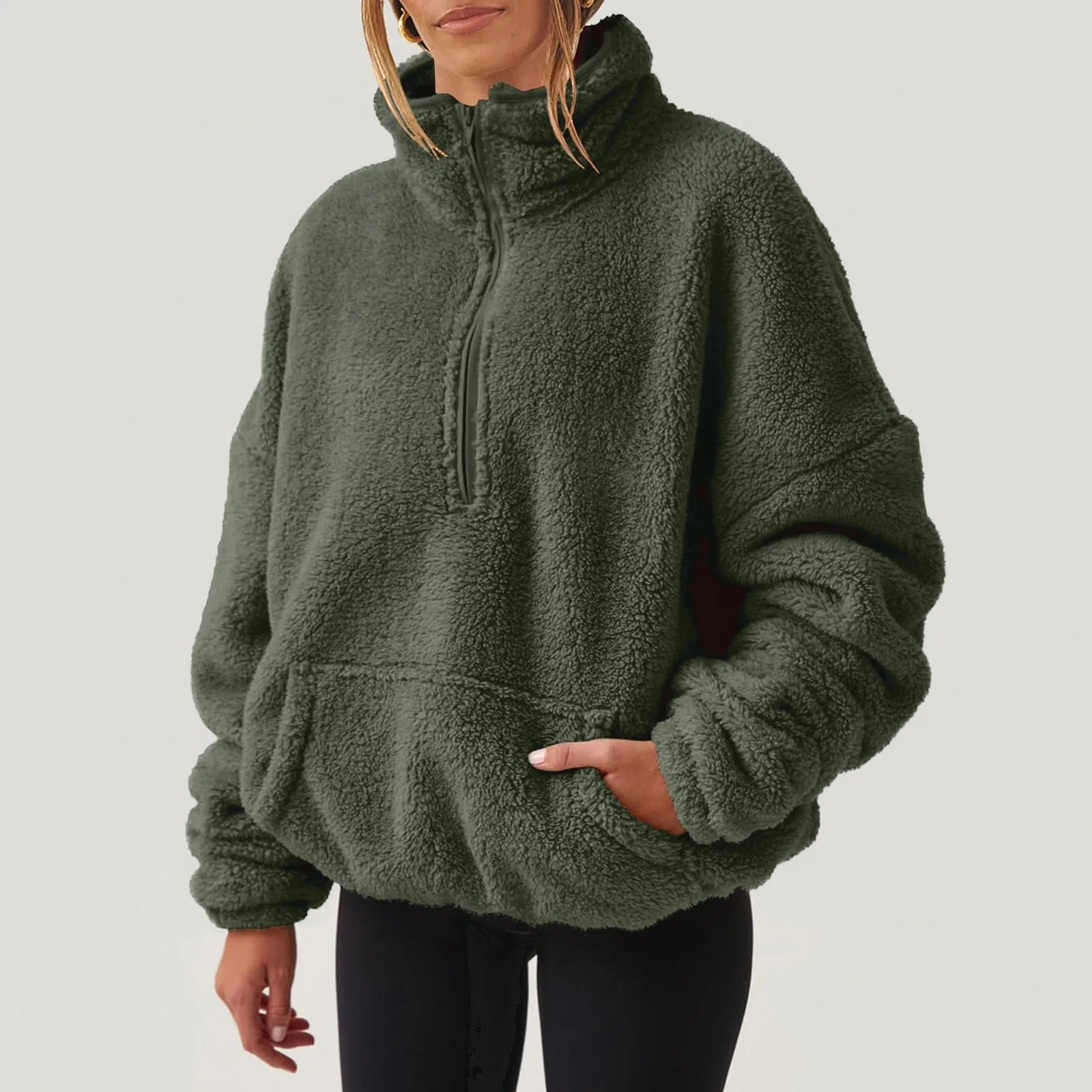 Fleece Winter Pullover Plush High-Neck Sweatshirt for Women | Chuzko.com