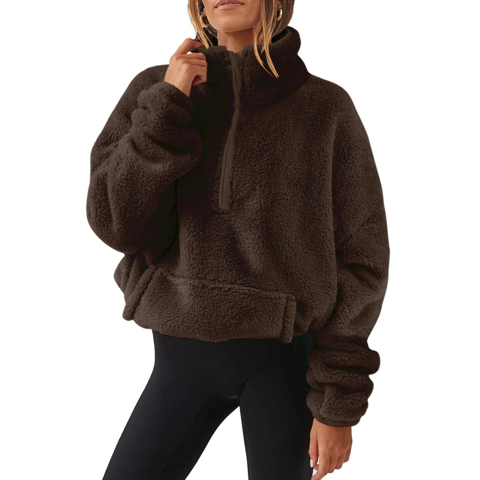 Fleece Winter Pullover Plush High-Neck Sweatshirt for Women | Chuzko.com