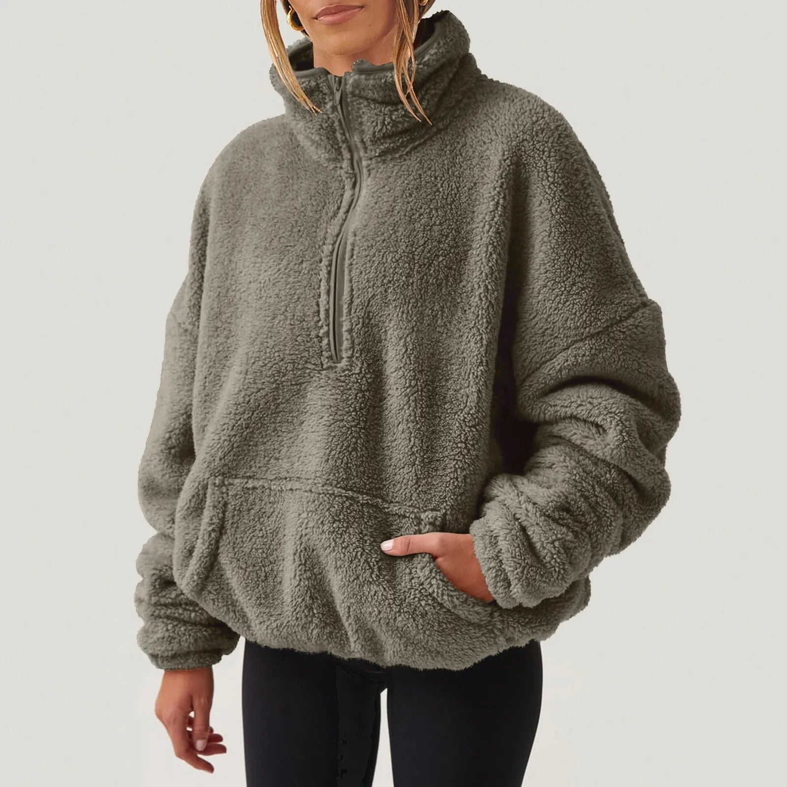 Fleece Winter Pullover Plush High-Neck Sweatshirt for Women | Chuzko.com