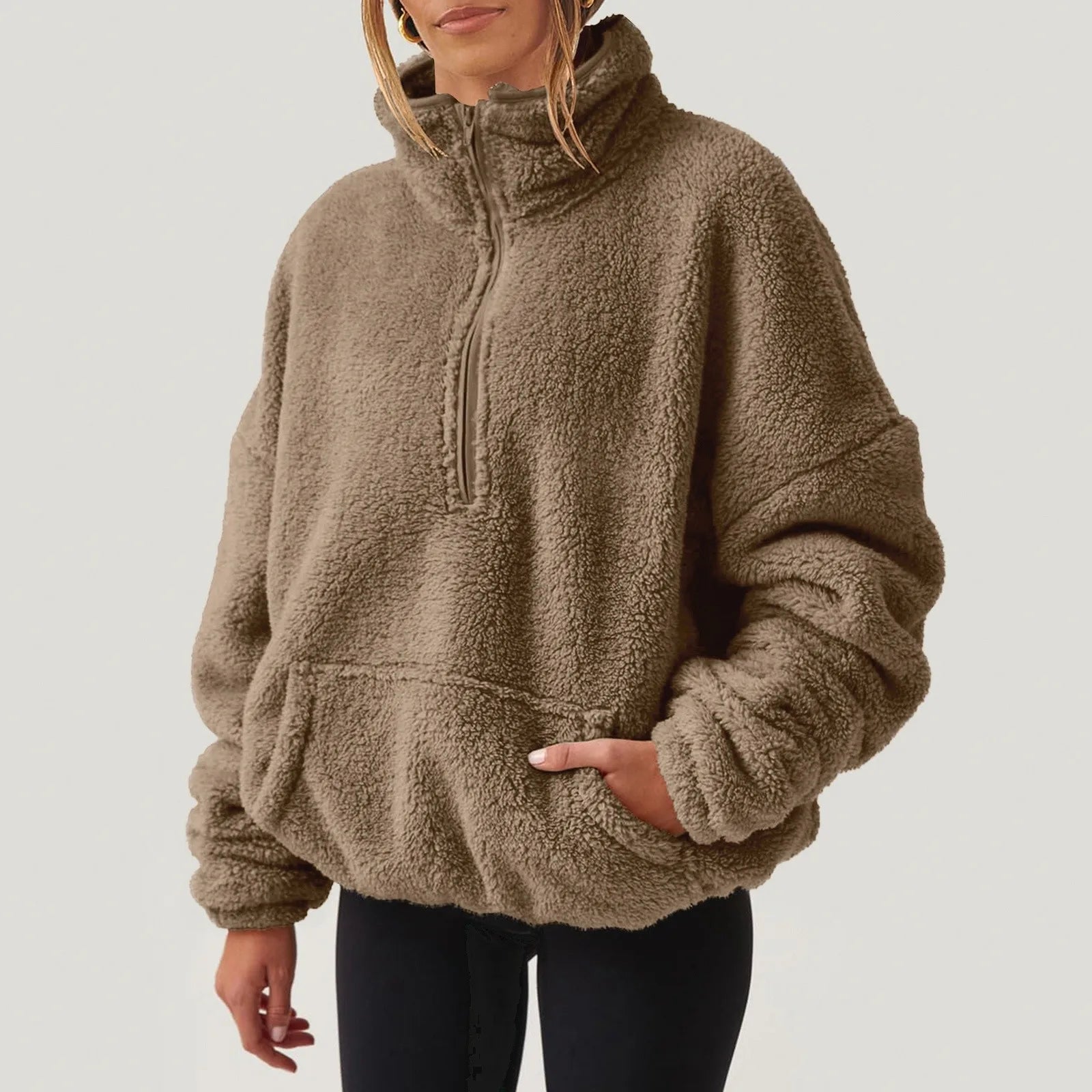 Fleece Winter Pullover Plush High-Neck Sweatshirt for Women | Chuzko.com