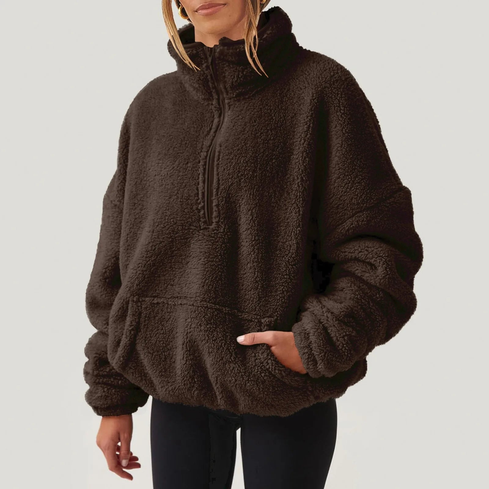 Fleece Winter Pullover Plush High-Neck Sweatshirt for Women | Chuzko.com