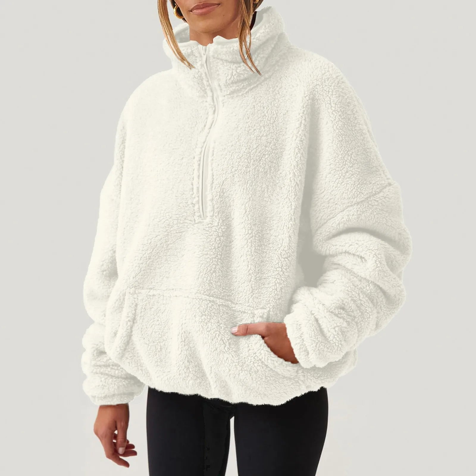 Fleece Winter Pullover Plush High-Neck Sweatshirt for Women | Chuzko.com