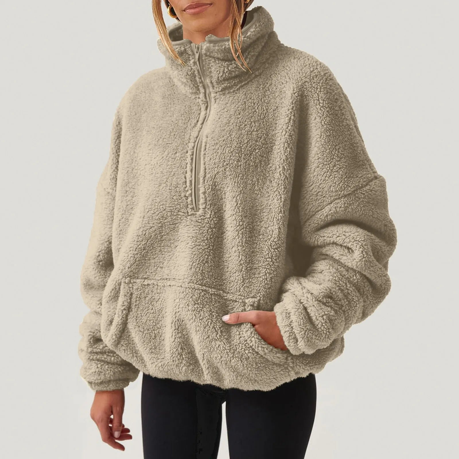 Fleece Winter Pullover Plush High-Neck Sweatshirt for Women | Chuzko.com