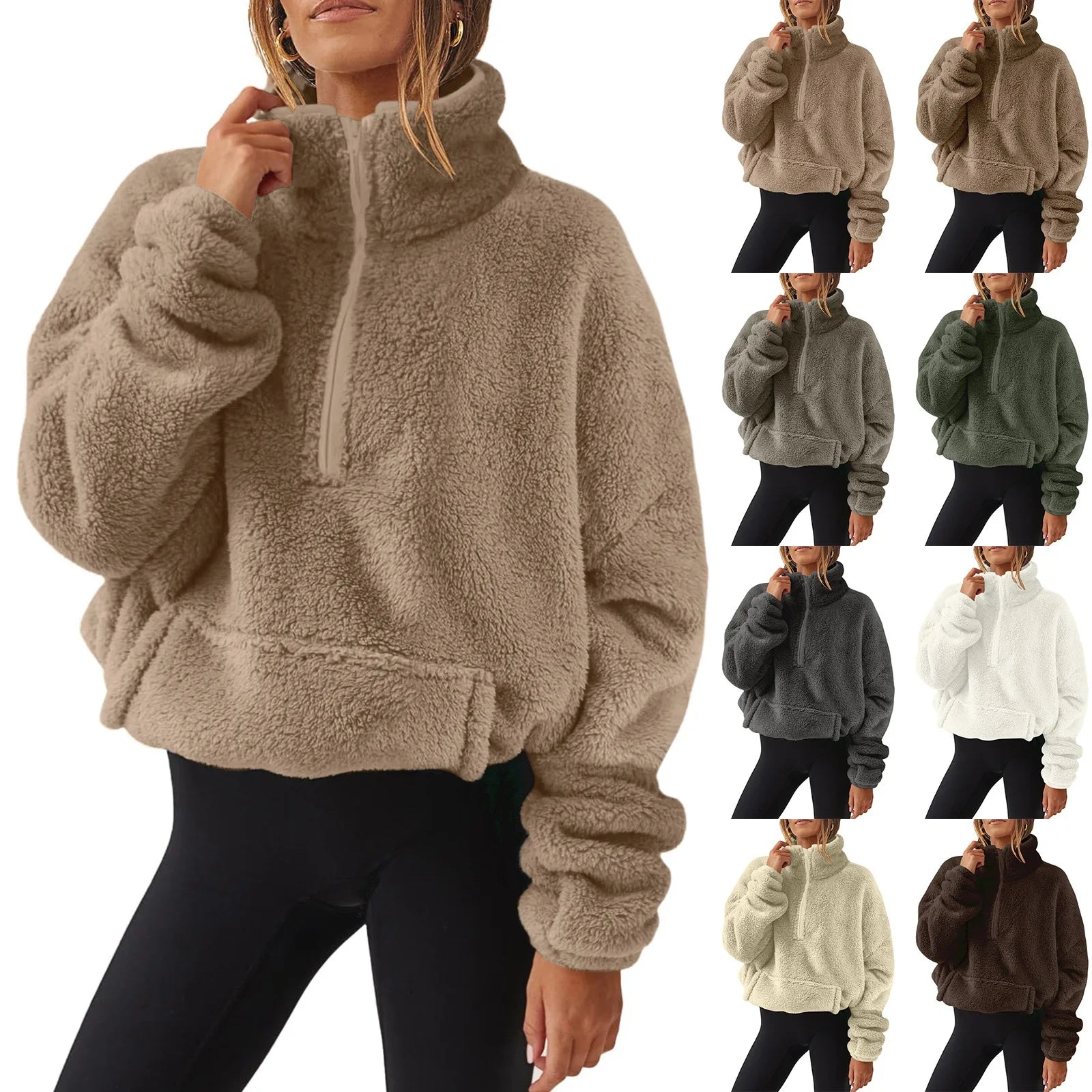 Fleece Winter Pullover Plush High-Neck Sweatshirt for Women | Chuzko.com