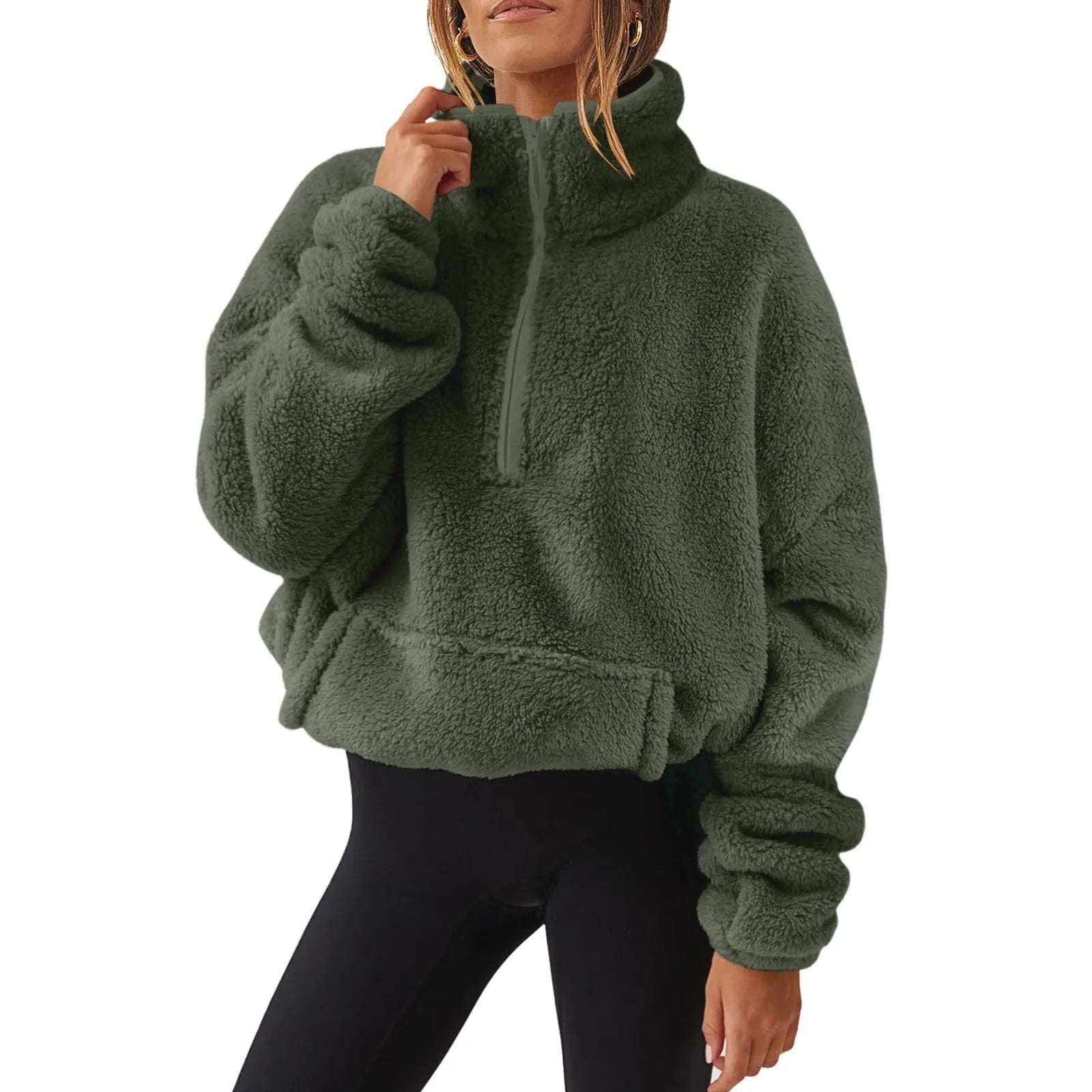 Fleece Winter Pullover Plush High-Neck Sweatshirt for Women | Chuzko.com