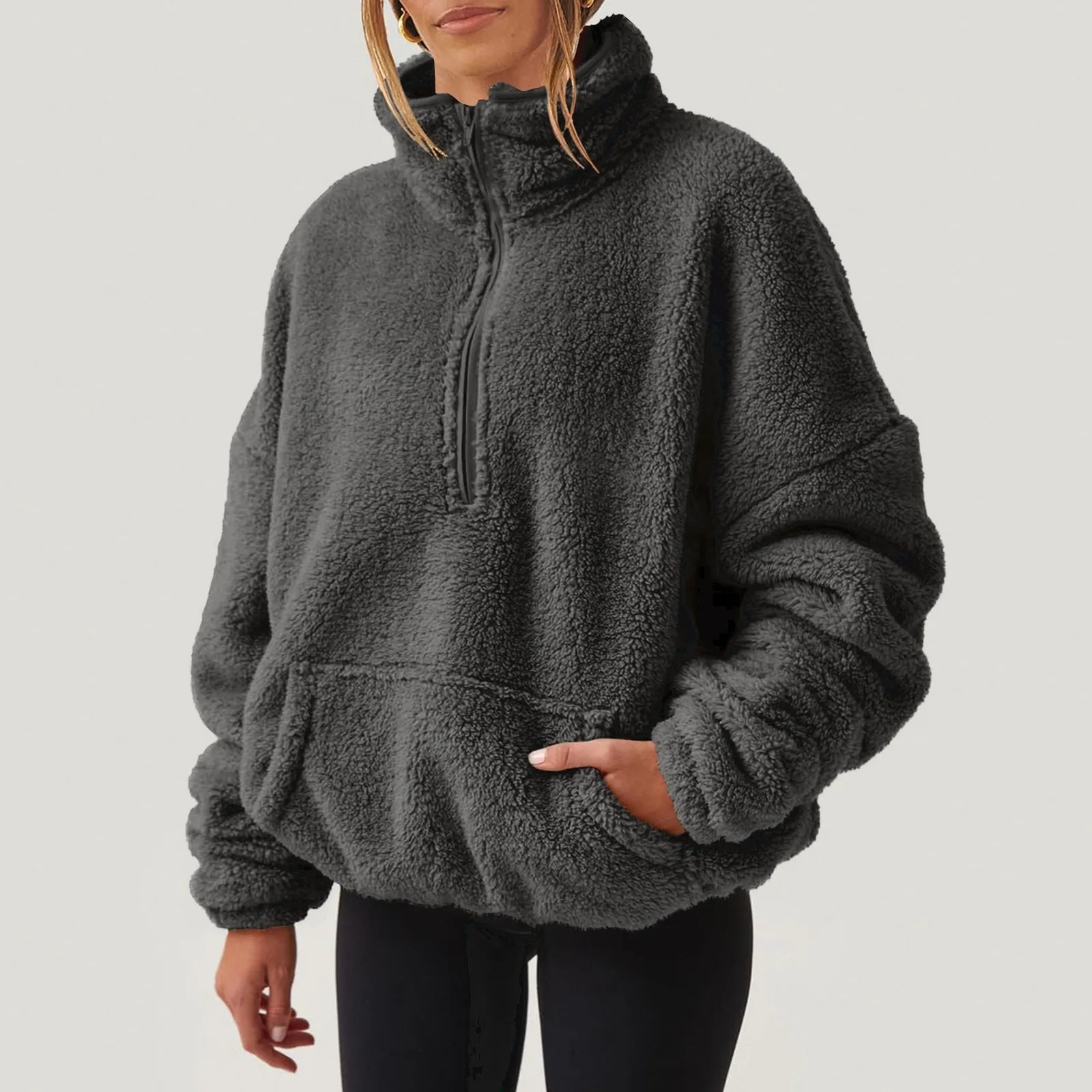 Fleece Winter Pullover Plush High-Neck Sweatshirt for Women | Chuzko.com