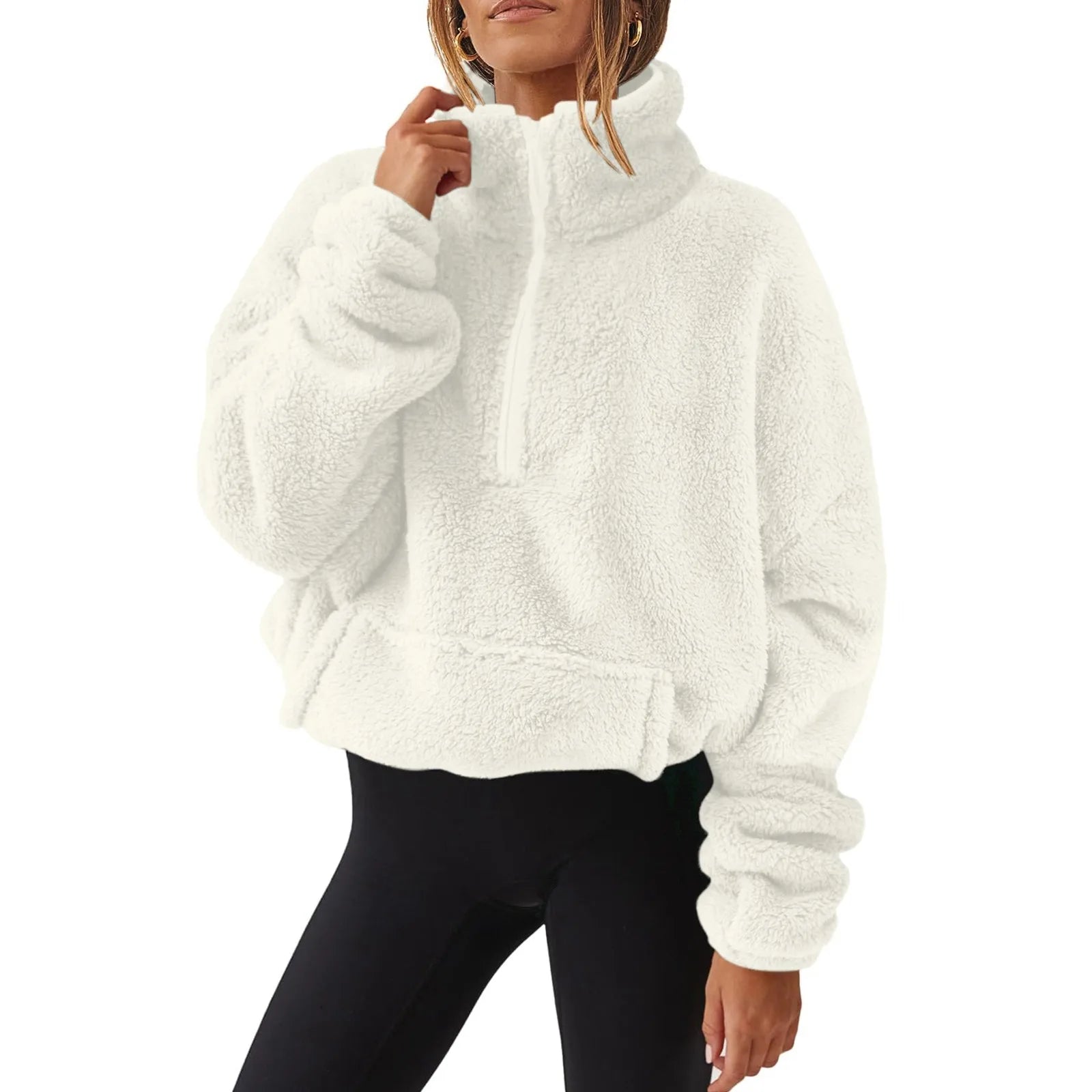 Fleece Winter Pullover Plush High-Neck Sweatshirt for Women | Chuzko.com