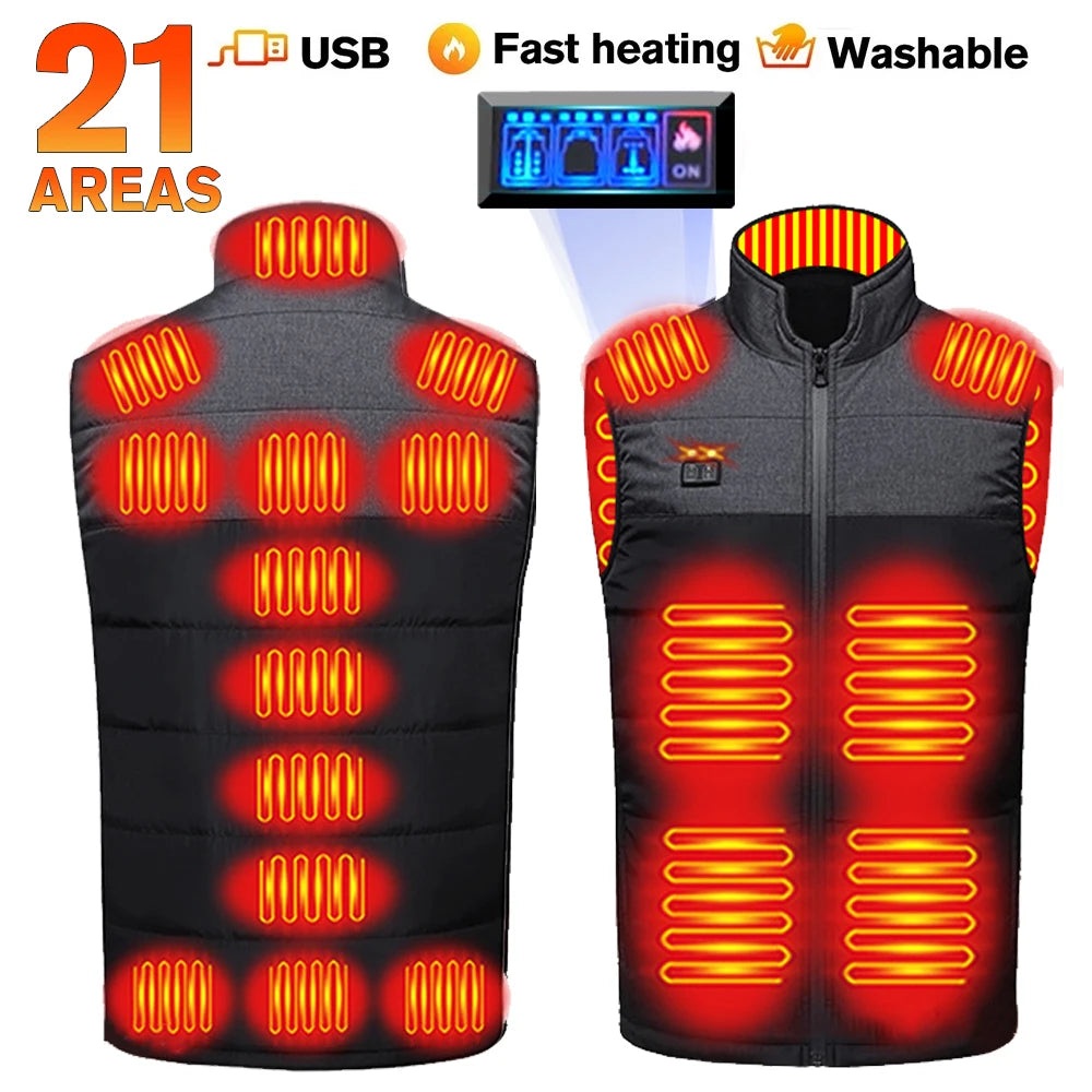 USB 21 Heating Zones Vest Winter Outerwear Vests | Chuzko.com