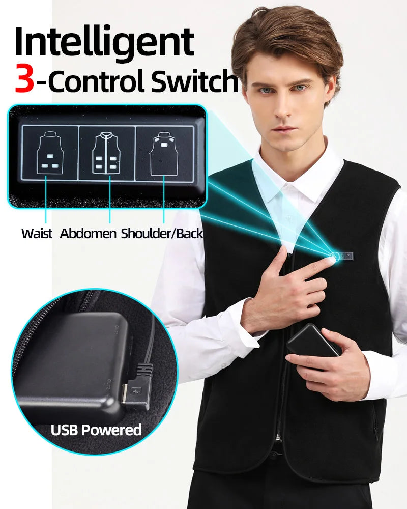 Unisex 10 Zone Heat Vest – USB Powered Waistcoat in Fleece | Chuzko.com