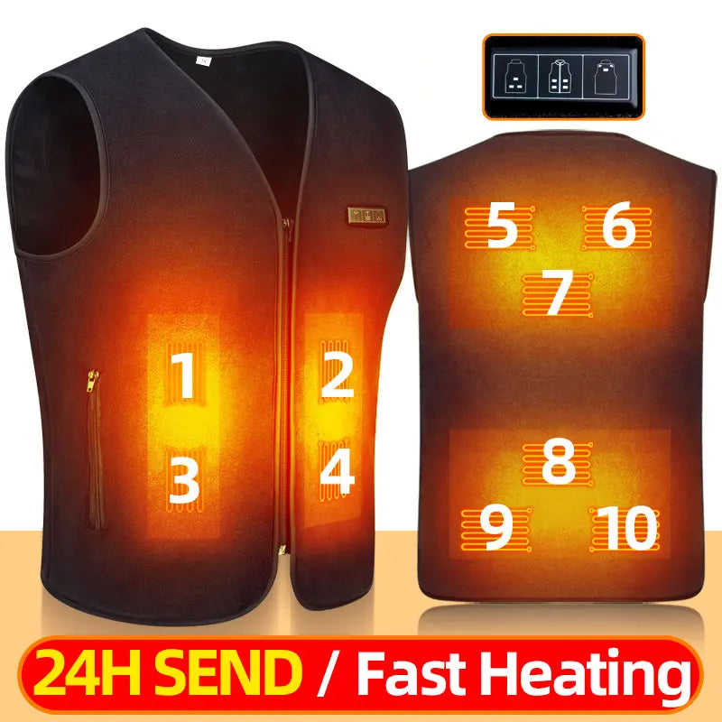 USB Heated Vest with 10 Zones for Winter	