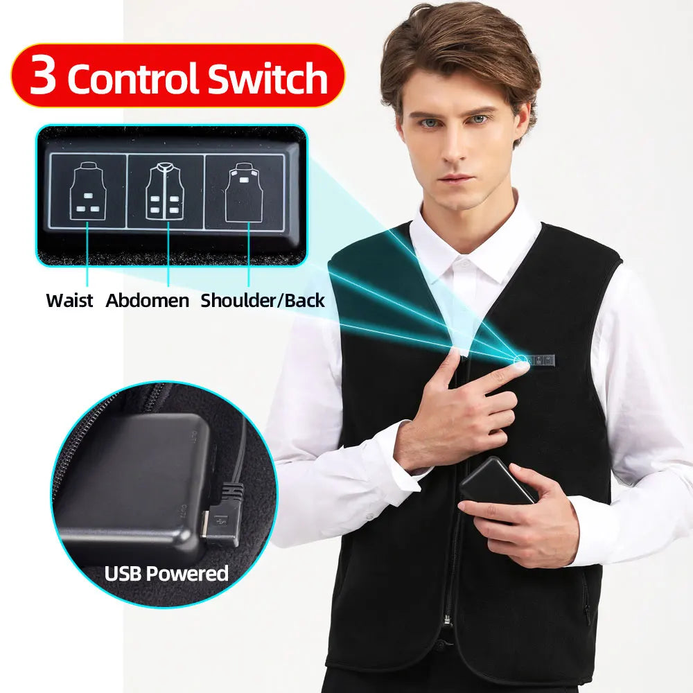 Unisex 10 Zone Heat Vest – USB Powered Waistcoat in Fleece | Chuzko.com