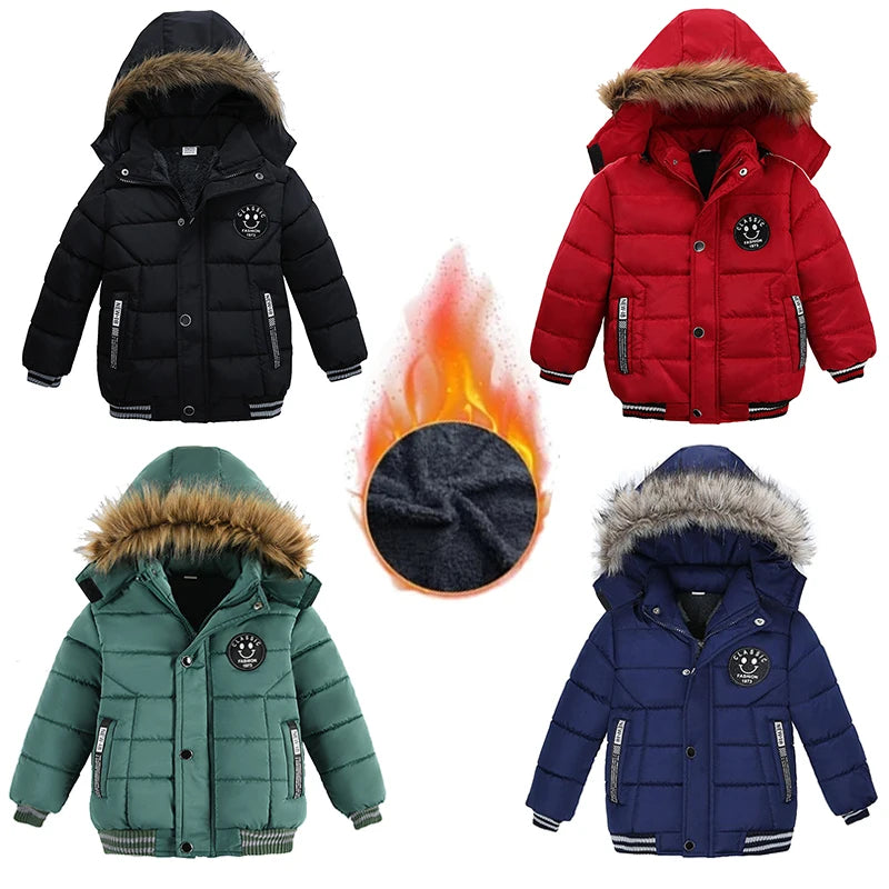 Kids' Winter Hooded Puffer Coat with Faux Fur	