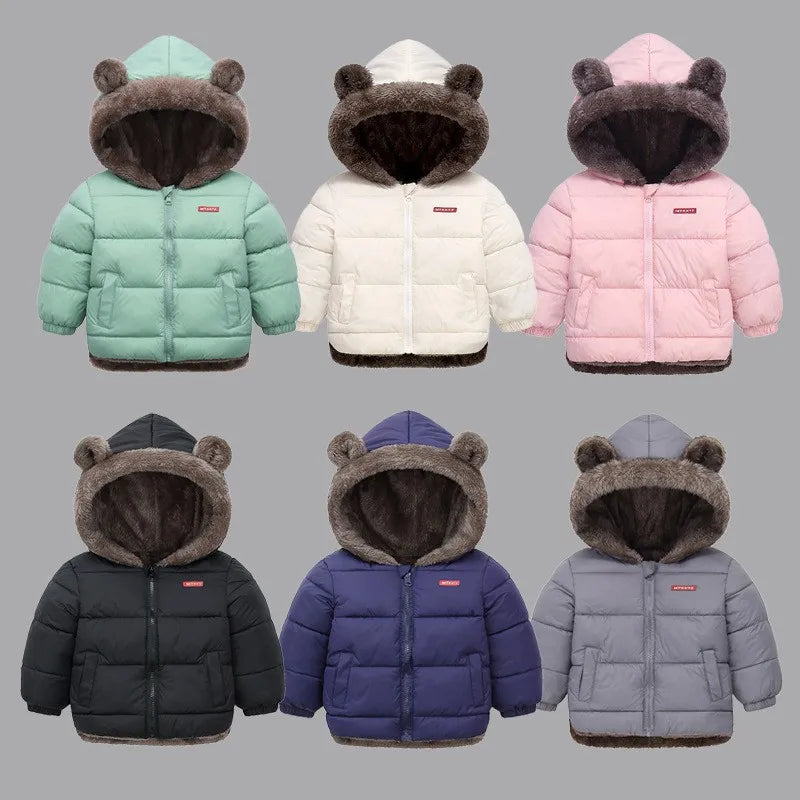 Kids' Bear Hooded Puffer Jacket for Winter	