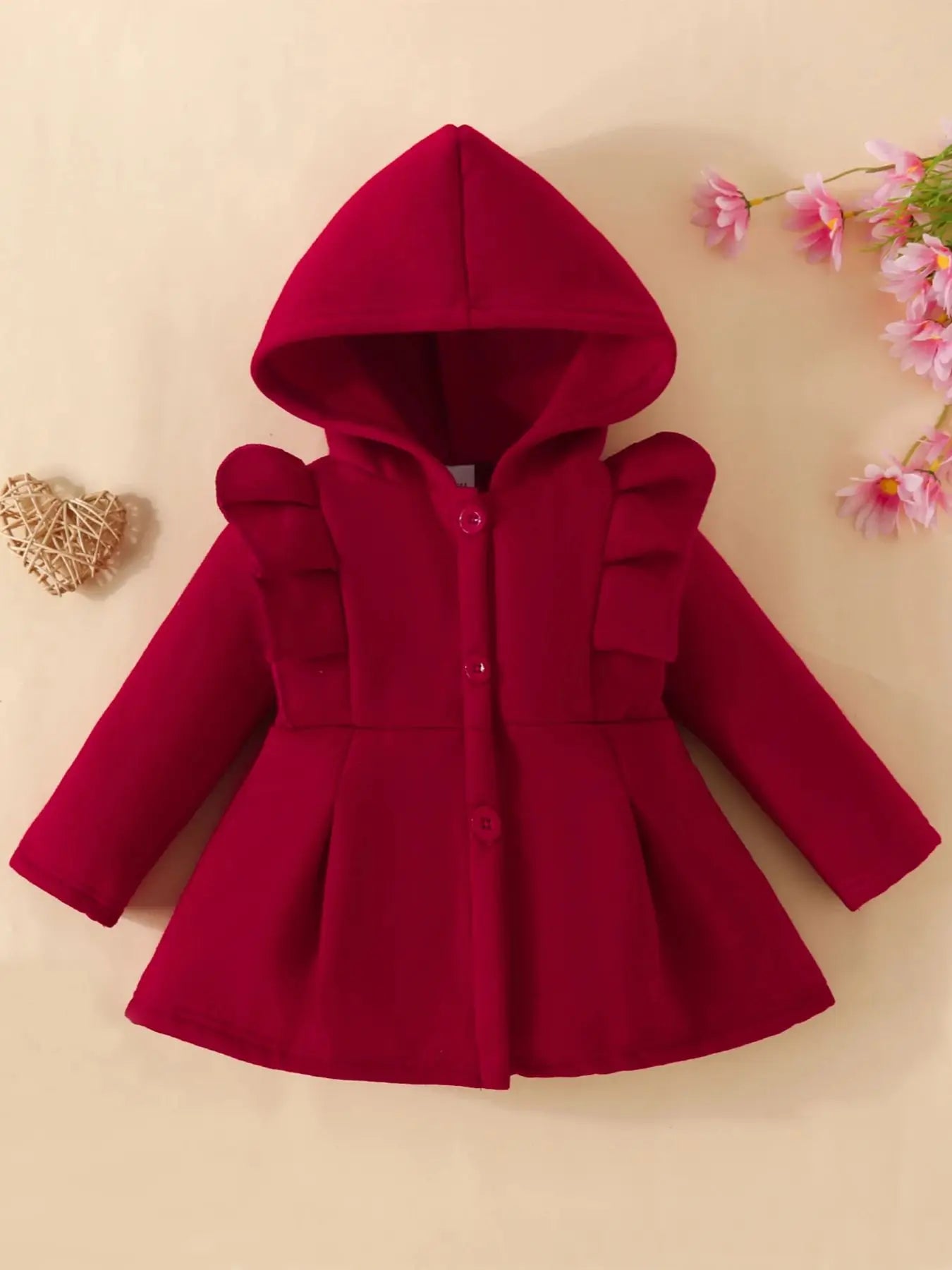 Hooded Ruffle Coat Baby Girl’s Fleece Outerwear Baby Coats | Chuzko.com