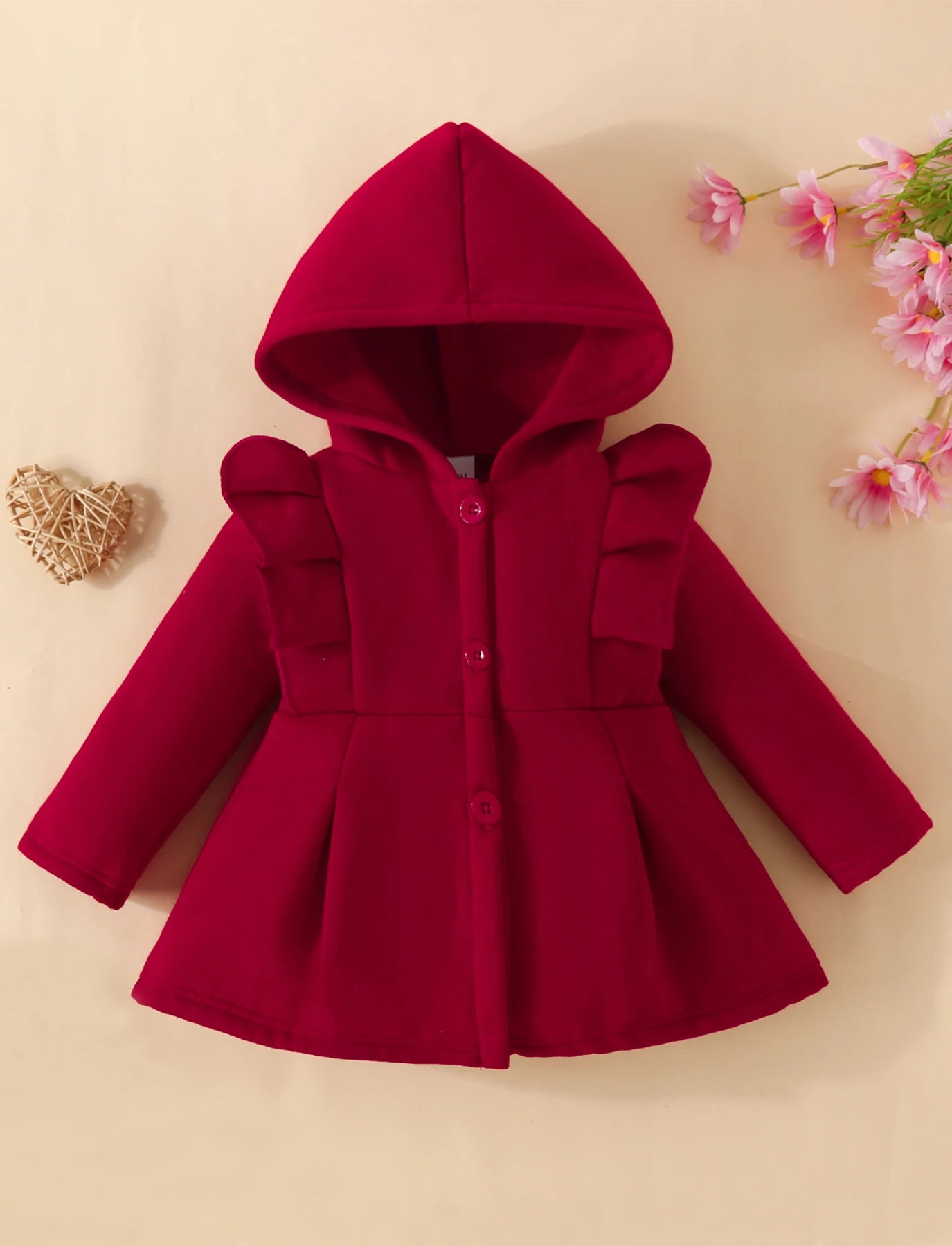 Baby Girl’s Hooded Ruffle Coat for Winter	