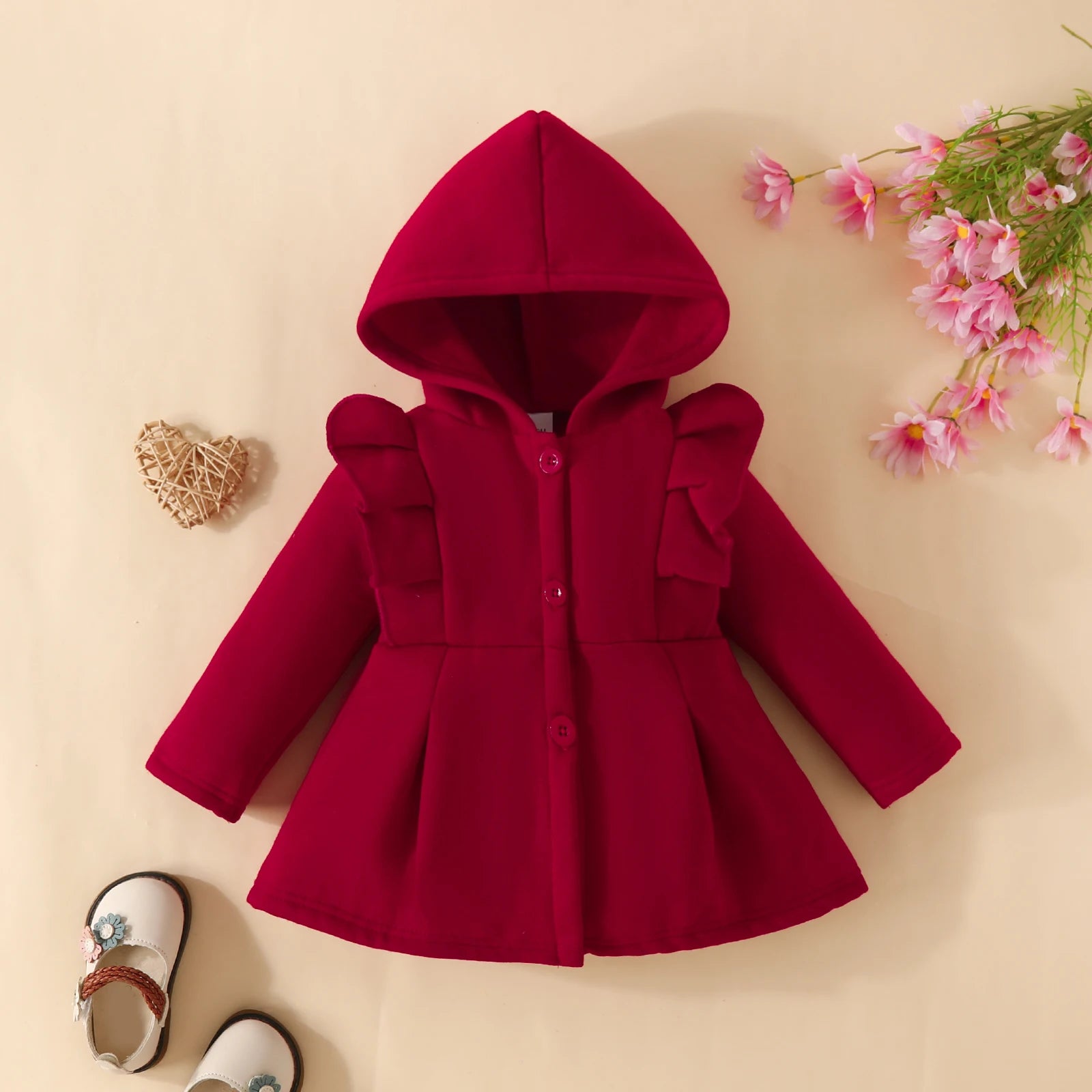 Hooded Ruffle Coat Baby Girl’s Fleece Outerwear Baby Coats | Chuzko.com