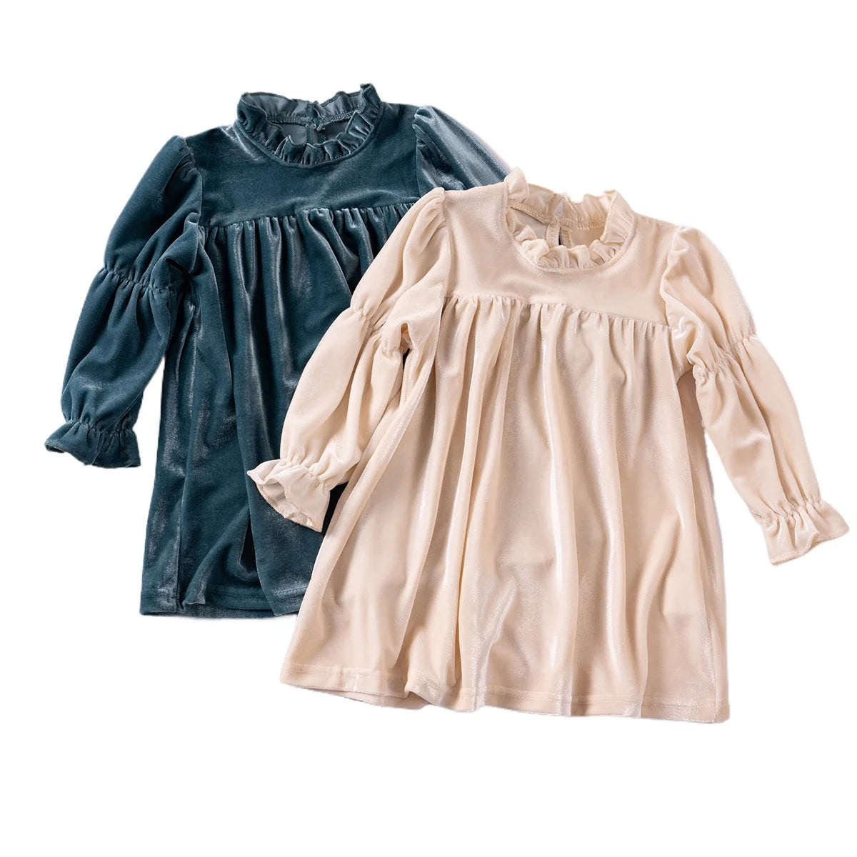 Velvet Holiday Dress for Toddlers with Balloon Sleeves	