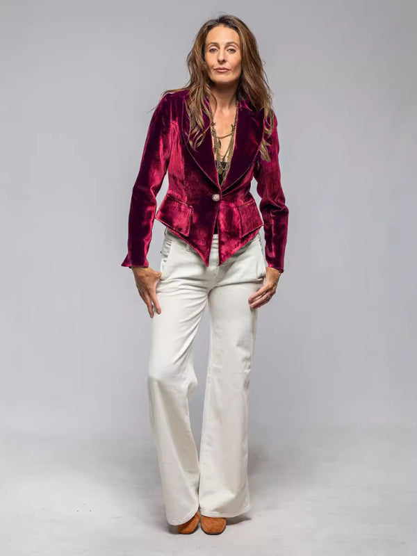 Elegant Velour Blazer One-Button Velvet Jacket for Women Velvet | Chuzko.com