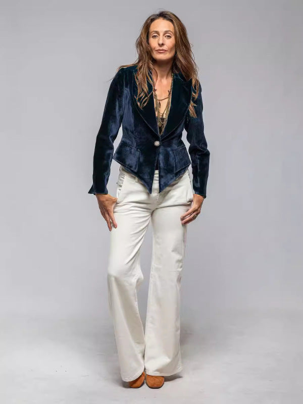 Elegant Velour Blazer One-Button Velvet Jacket for Women Velvet | Chuzko.com