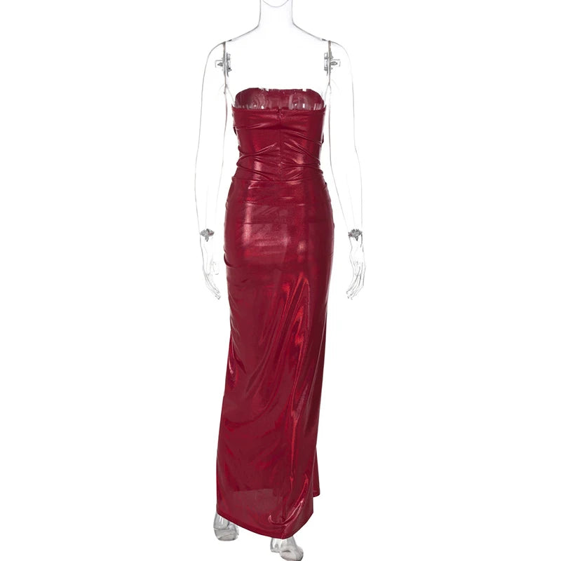 Metallic Red Strapless Gala Gown Elegant Evening Dress Elegant | Chuzko.com