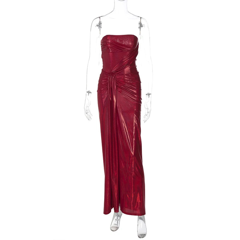 Metallic Red Strapless Gala Gown Elegant Evening Dress Elegant | Chuzko.com