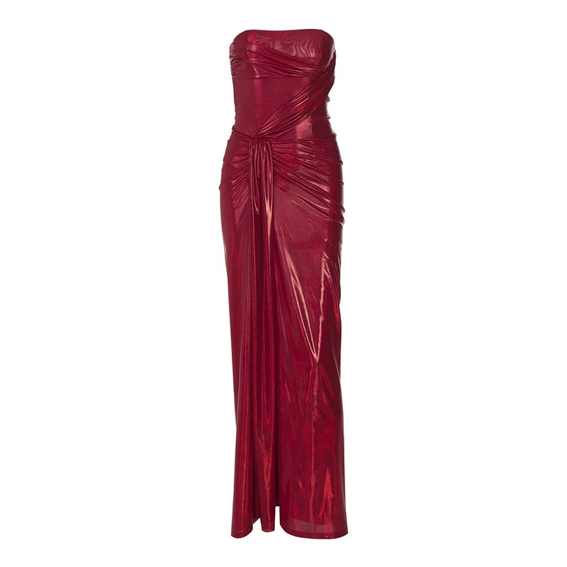 Metallic Red Strapless Gala Gown Elegant Evening Dress Elegant | Chuzko.com