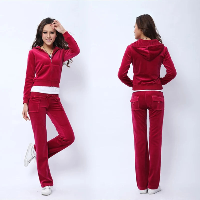 Velvet Lounge Set Flared Pants and Hoodie Velour Tracksuit Velvet | Chuzko.com