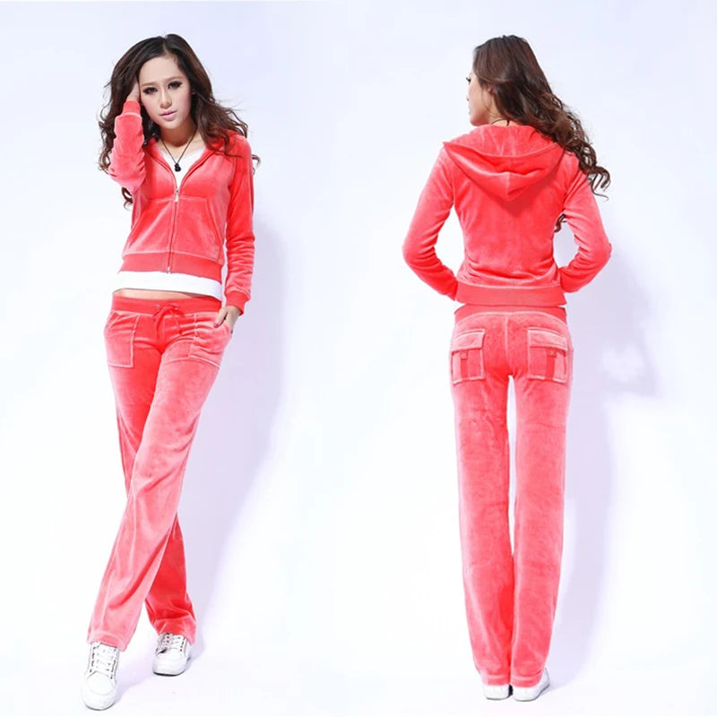 Velvet Lounge Set Flared Pants and Hoodie Velour Tracksuit Velvet | Chuzko.com