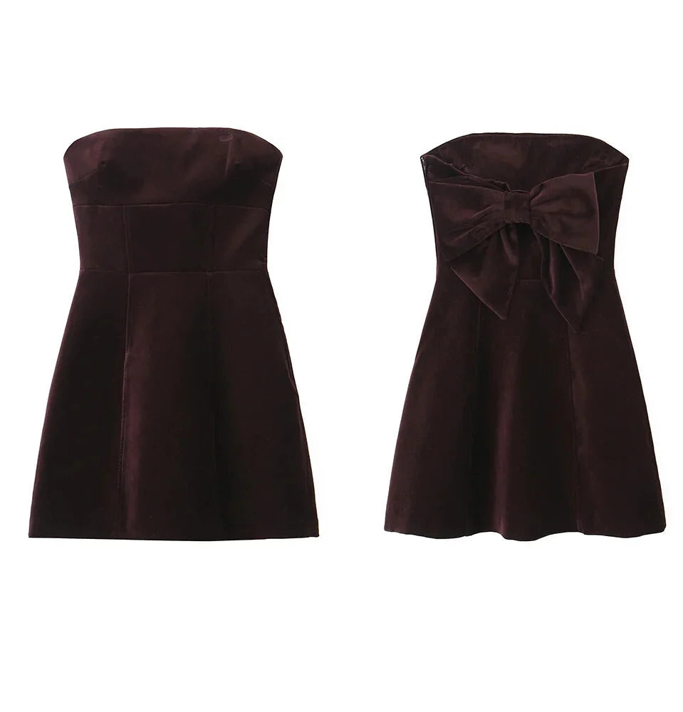 Velvet Bow-Back Dress Elegant Strapless Mini Velvet Dresses