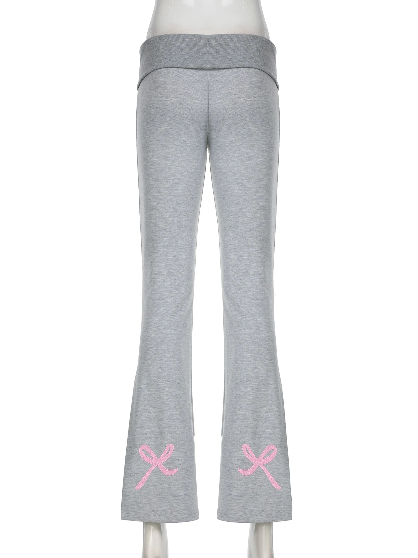 Gray Flared Leggings Trendy Low-Rise Ribbon Pants Flared Leggings | Chuzko.com