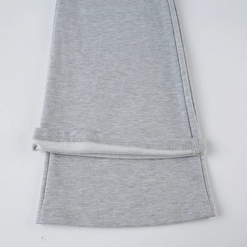 Gray Flared Leggings Trendy Low-Rise Ribbon Pants Flared Leggings | Chuzko.com