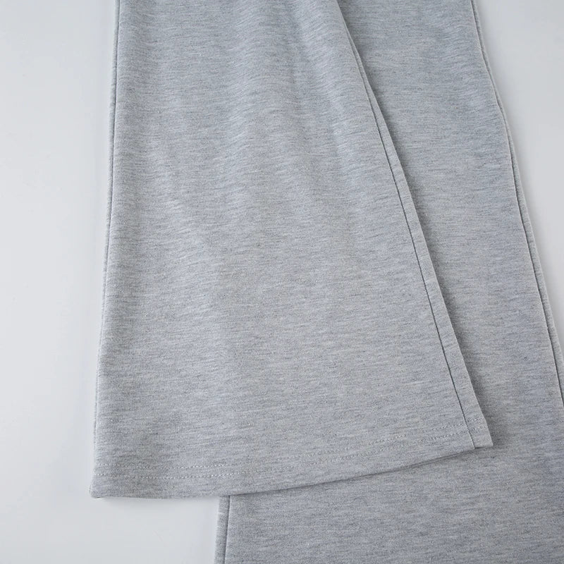 Gray Flared Leggings Trendy Low-Rise Ribbon Pants Flared Leggings | Chuzko.com