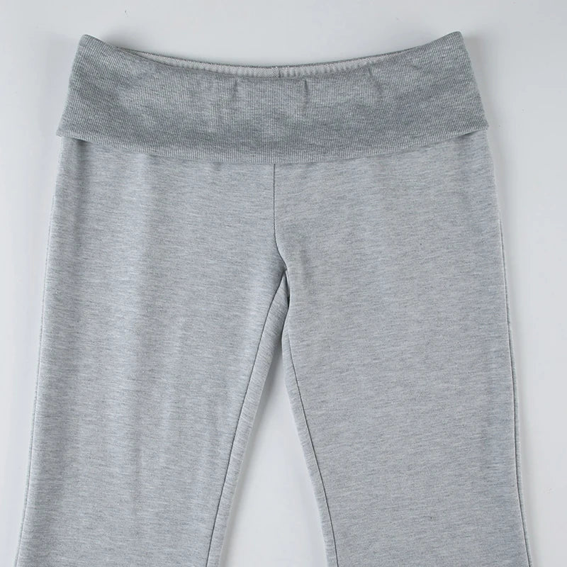 Gray Flared Leggings Trendy Low-Rise Ribbon Pants Flared Leggings | Chuzko.com