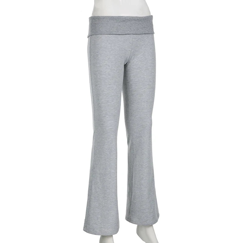 Gray Flared Leggings Trendy Low-Rise Ribbon Pants Flared Leggings | Chuzko.com