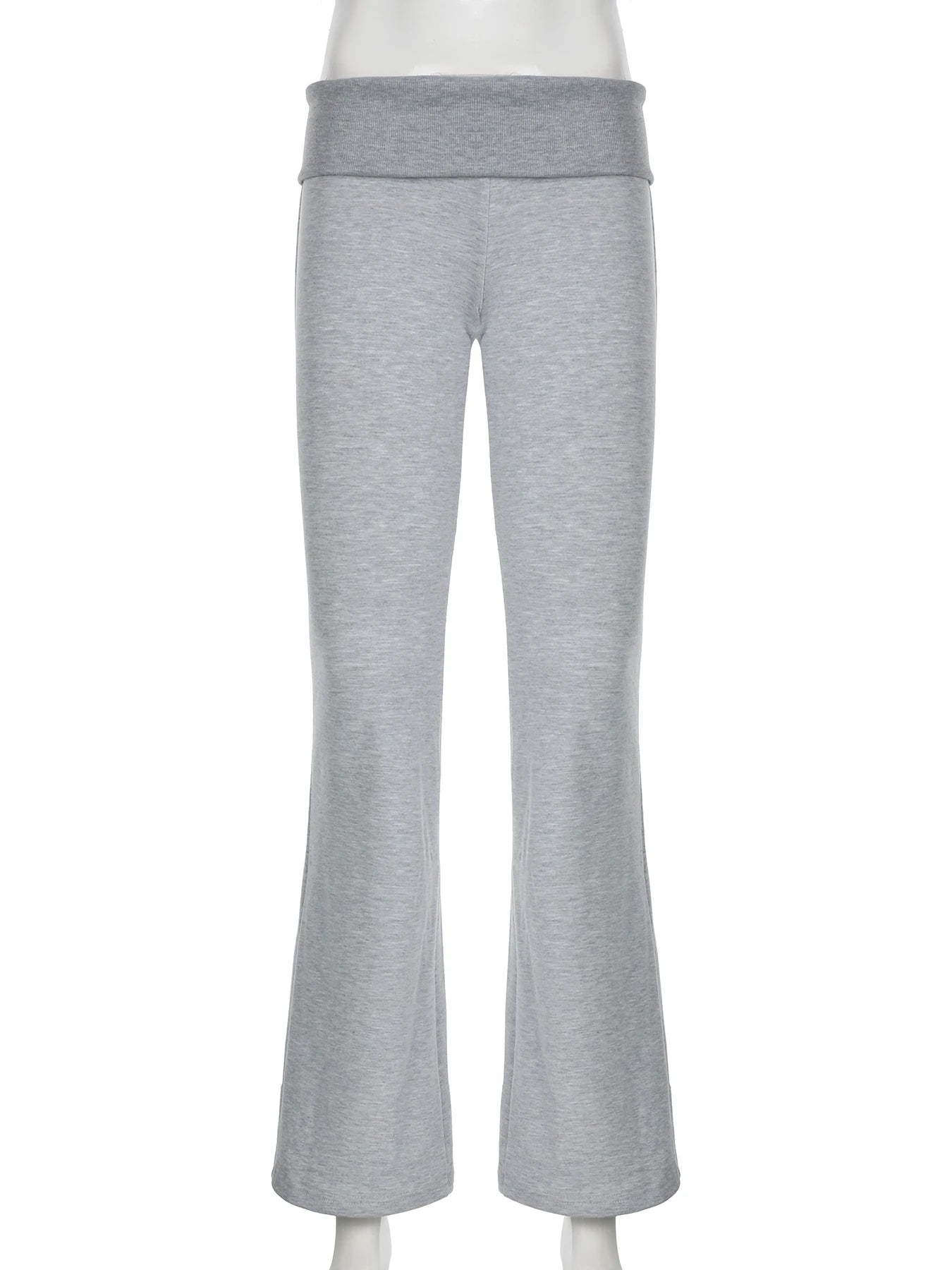 Gray Flared Leggings Trendy Low-Rise Ribbon Pants Flared Leggings | Chuzko.com