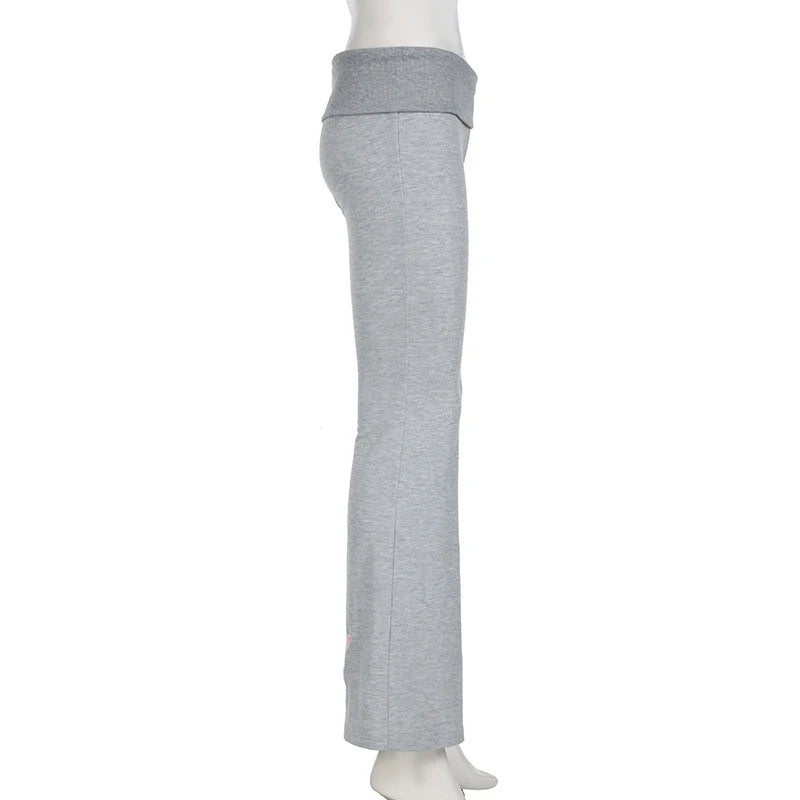 Gray Flared Leggings Trendy Low-Rise Ribbon Pants Flared Leggings | Chuzko.com